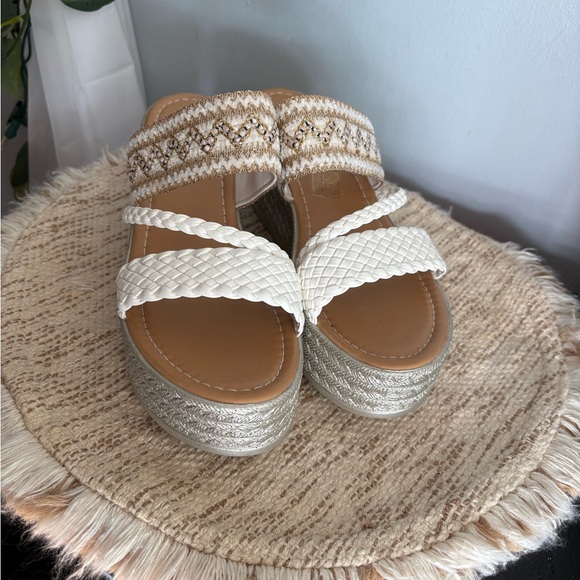 Braided Wedge Sandals - Cream and Tan - Picture 2 of 4